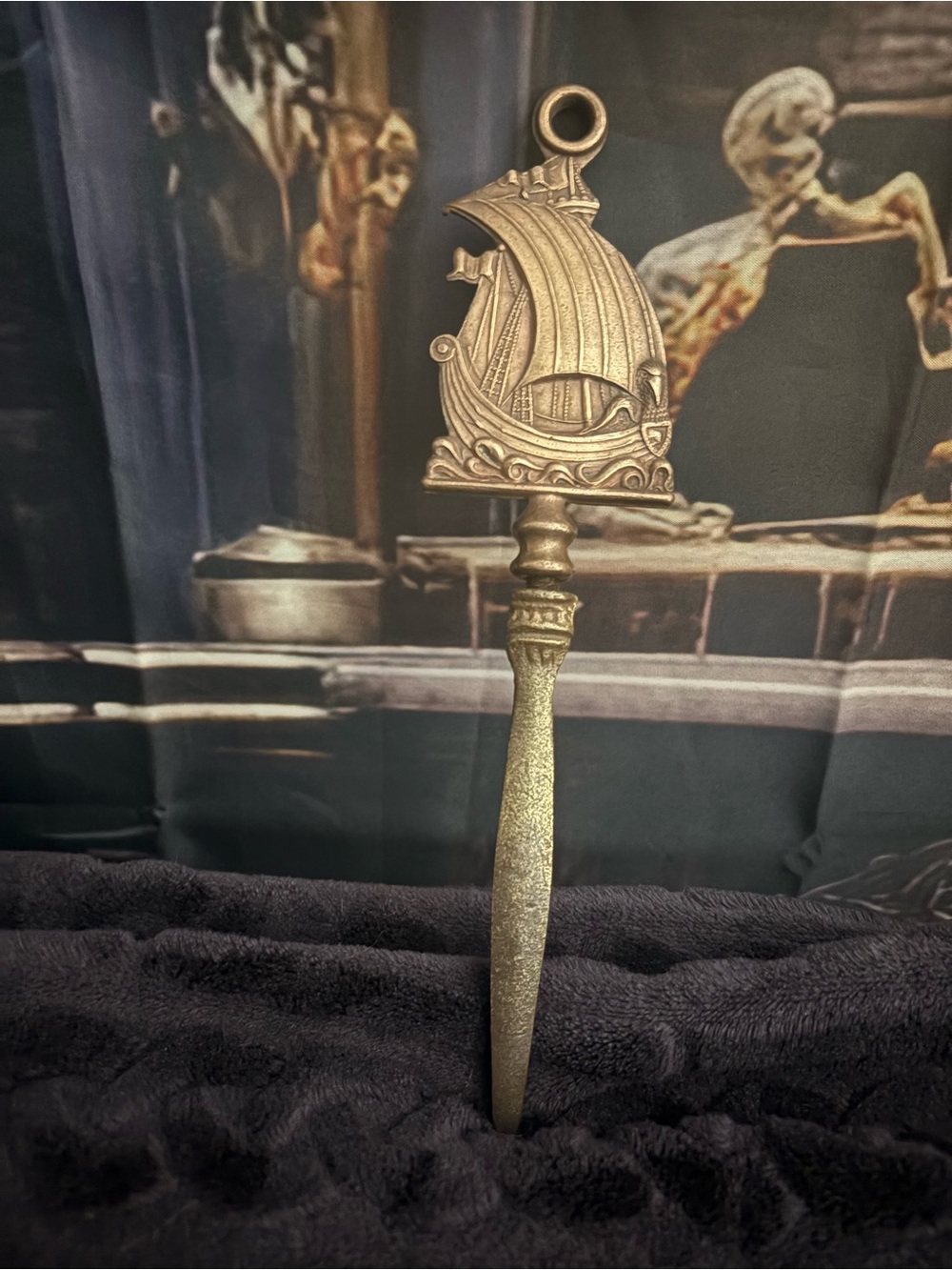 Antique Brass Sailboat Letter Opener - Gold Tone